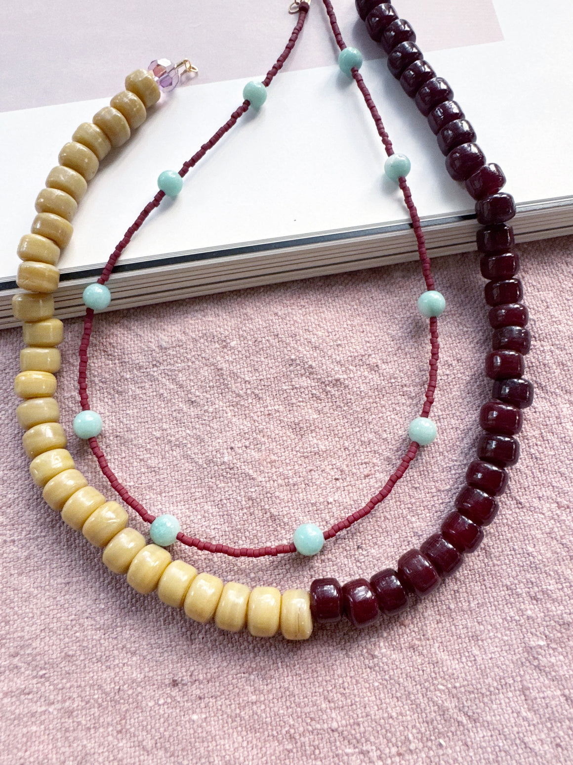 Terra Cotta & Light Teal Crystal Necklace