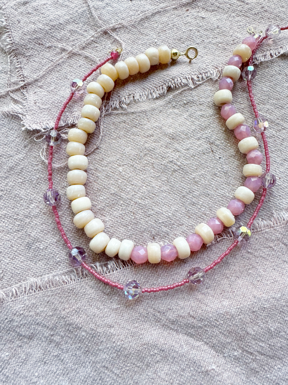 Chunky Cream & Pink Crystal Necklace