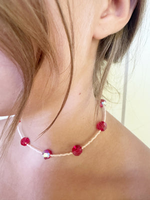 Cream & Red Crystal Necklace