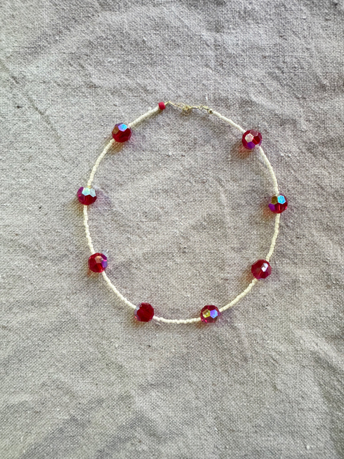 Cream & Red Crystal Necklace
