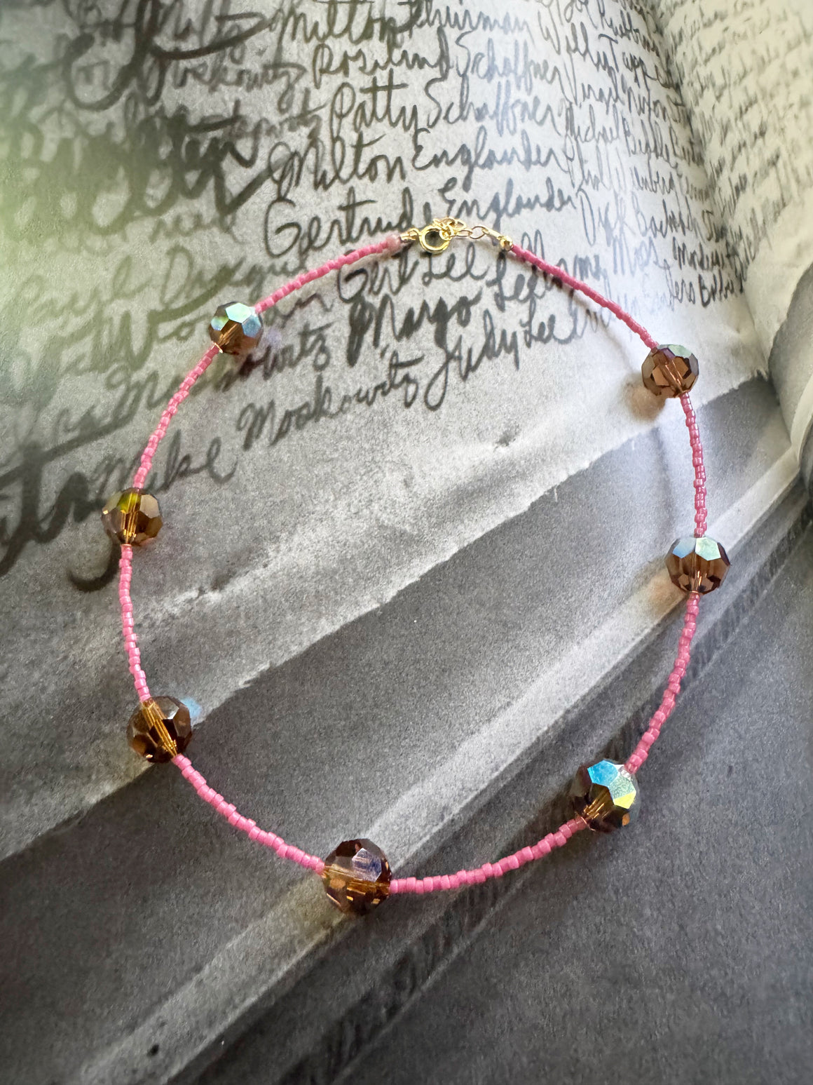 Light Pink & Mocha Crystal Necklace