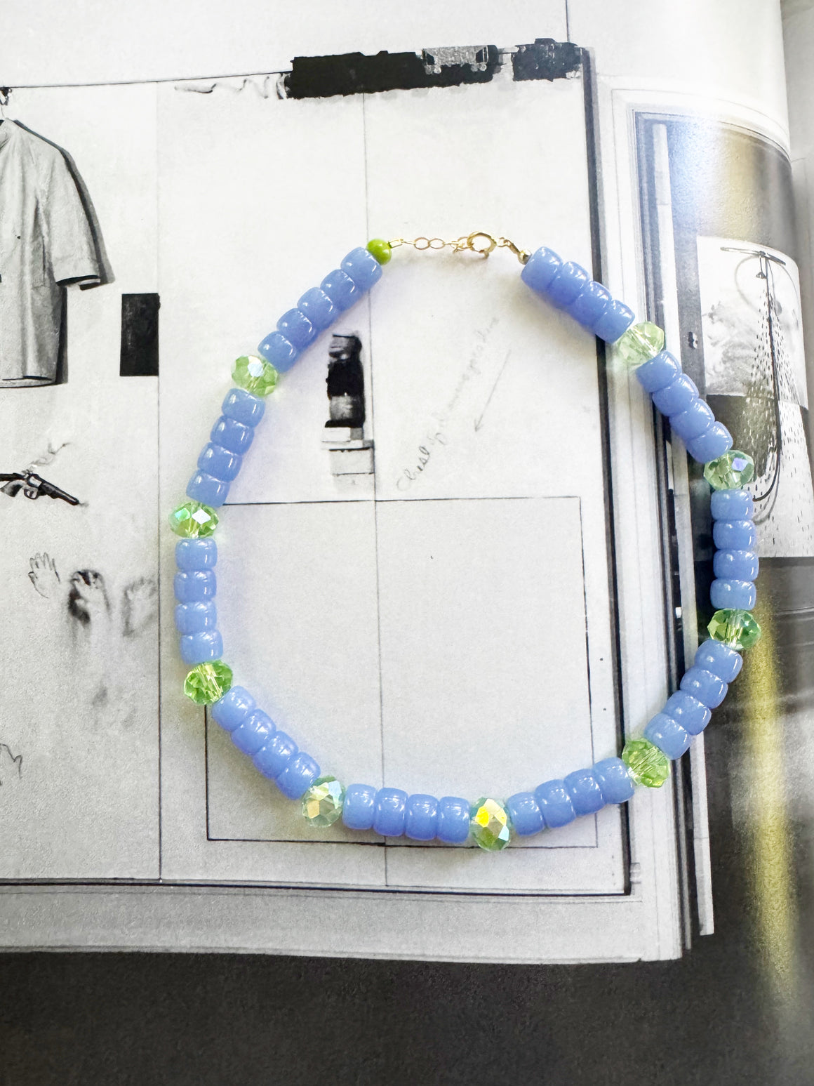 Light Blue and Light Green Crystal Necklace